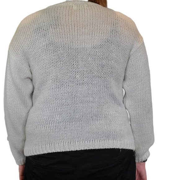 Vintage 80s Handknit White Pulliver Sweater Textured Pastel Sz M/L Cottage Core - Picture 4 of 9